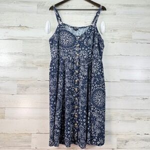 Torrid Womens Plus Size 3 Navy Blue Floral Button Front Midi Dress Lace Up Back